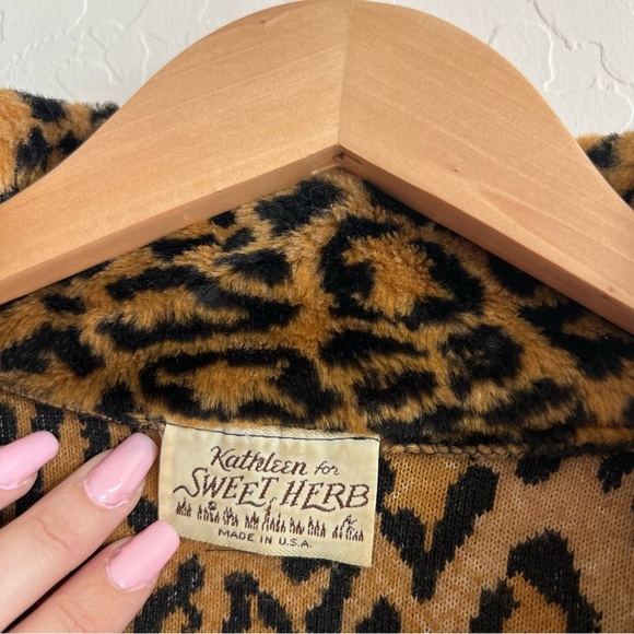 vintage kathleen for sweet herb leopard print 1/4 zip pullover sweater jacket - Picture 6 of 7